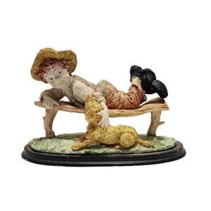 Boy on Bench Dog Beach Royal M E Art Collection & Tag Capodimonte Duncan Royale